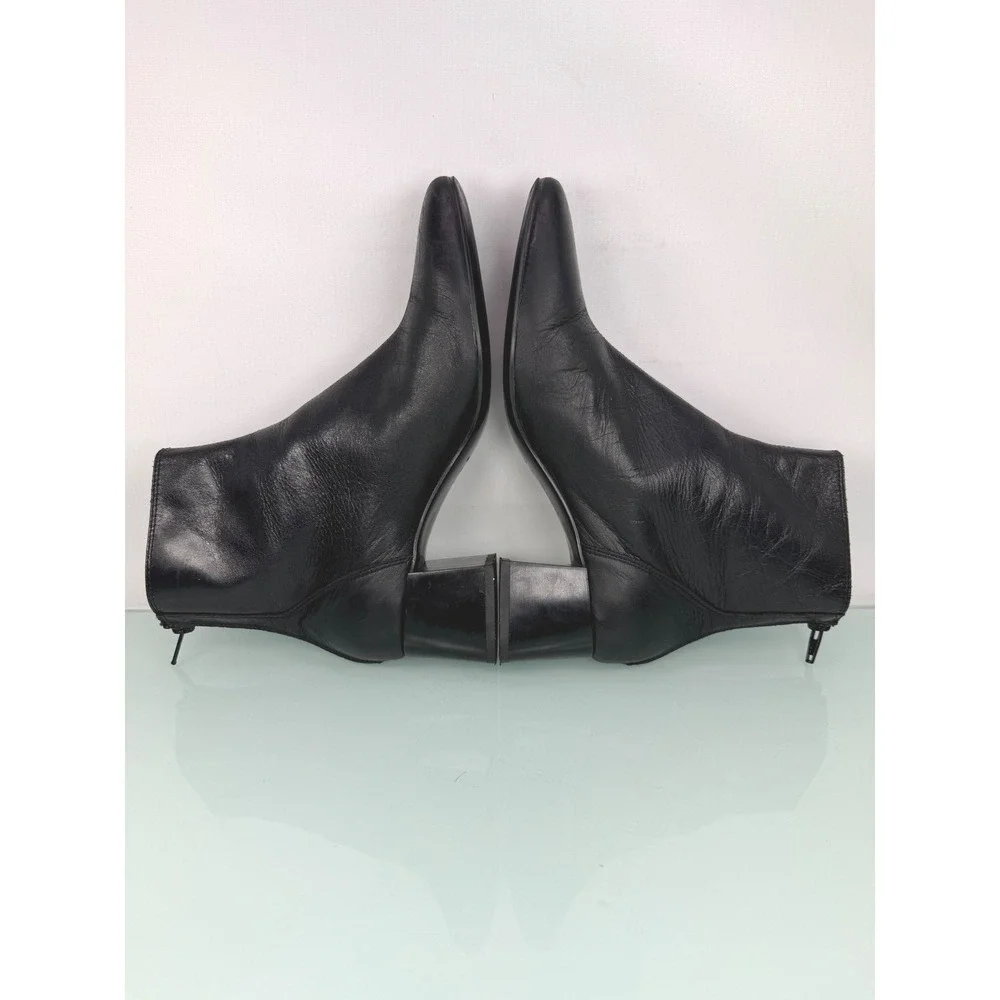 MNG Mango Black Leather Square Toe Ankle Boots Block Heel sz 38 Minimalist 90s - Picture 3 of 11